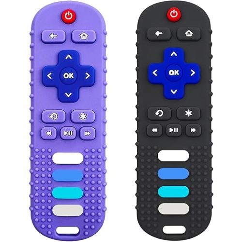 2Pcs Silicone Teething Toys, Remote Control Shape Teethers for Babies Remote Teething Toys, Silicone TV Remote Teether BPA Free/Dishwasher/Refrigerator Safe