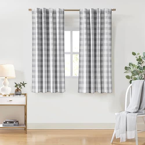 Grey White Buffalo Plaid Curtains 72 Inches Long,Full Blackout Thermal Insulated Bedroom Drapes,Farmhouse Rustic Window Treatment for Living Room,Rod Pocket Back Tabs,40" Wx72 Lx2