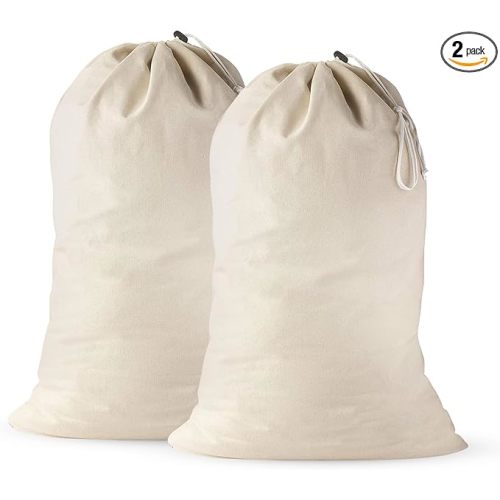 Large Cotton Laundry Bags 24x36 Inch with Drawstring, Heavy Duty Travel Organizer for Hamper, Basket, Camp – Beige (2 Pack)