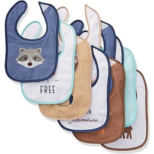 Hudson Baby Unisex Baby Cotton Terry Drooler Bibs with Fiber Filling, Raccoon, One Size