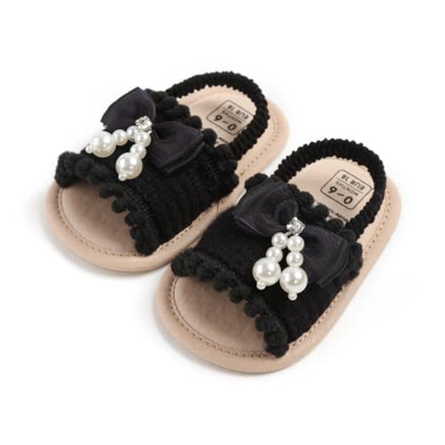 Infant Baby Girls Summer Sandals with Flower Bowknot Soft Sole Wedding Dress Flats Newborn First Walkers Crib Dress Shoes