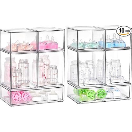 Vtopmart 10 Pack Baby Bottle Organizer Set, Stackable Storage Drawers Ideal for Kichen Countertop, Vanity, Bathroom, Cabinet, Pantry Organization