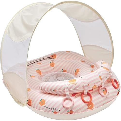 SUNNYLiFE Interactive Baby Float, Poppy The Peach Pink Stripe, 6-12 Months, PVC/Polyester/PU/Silicone, 26.18 x 23.62 x 4.33 inches, 2.43 lbs