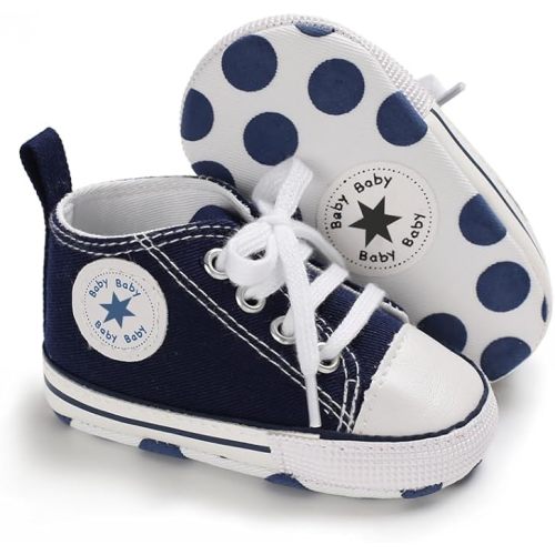 Unisex Baby Boys Girls Shoes, Newborn Infant Non-Slip Canvas Denim High Top Sneakers, Toddler First Walkers Shoes
