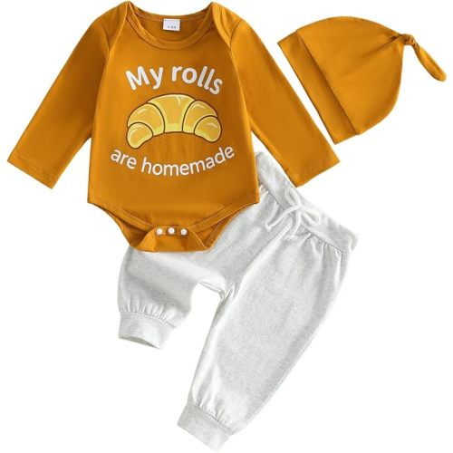 Bonangber Newborn Baby Boy Halloween Outfit Thanksgiving Outfit Long Sleeve Romper Pants Hat Set Cute Fall Winter Clothes