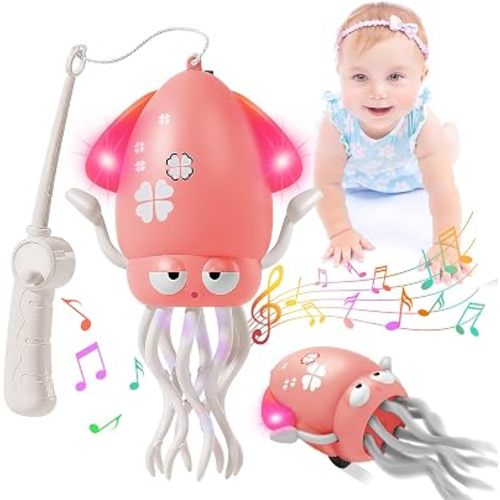 Plnmlls Dancing Squid Toy,Musical Tummy Time Crawling Toy with LED Lights