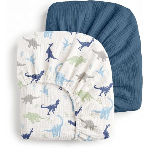 Muslin Crib Sheets for Boys Girls, Fitted 52''x28'' Organic Cotton
