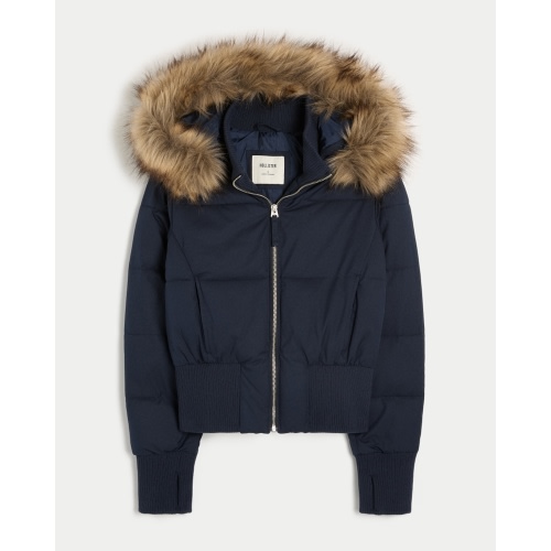 Faux Fur Trim Puffer Bomber Jacket