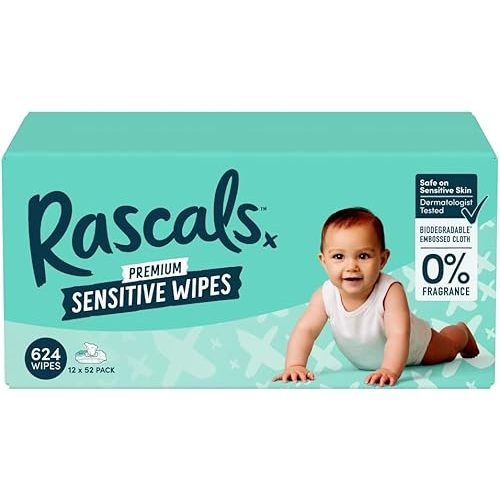 Rascals 52 Sensitive Biodegradable Wipes 12pk
