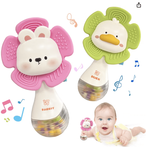 2 PCS Baby Rattles Teething Toys 3-6 Month, Baby Toys for 0-6 Months
