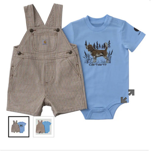 Boys' 2-Piece Short Sleeve Bodysuit & Brown Stripe Shortall Set (Baby) | Carhartt