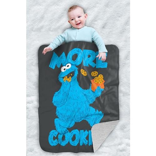 Sesame Street Cookie Monster More Cookies Sherpa Baby Blanket, Warm Soft Cozy, Unisex for Infants Girls & Boys 30"X40"