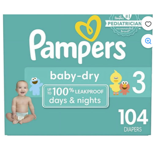 Pampers Baby Dry Diapers - Size 3, 104 Count, Absorbent Disposable Diapers