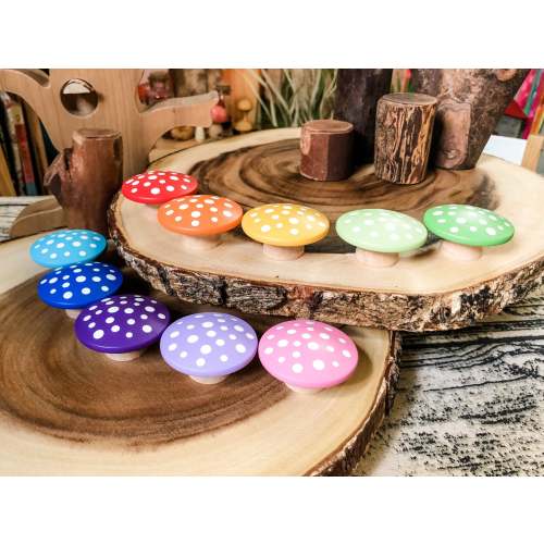 10 Large Rainbow Mushrooms | Chickadees Wooden Toys
