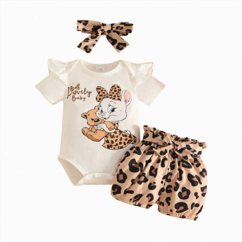 Leey-World Baby Girl Summer Clothes Letter Print Newborn Going Home Outfit Ruffle Ribbed Romper Tops Floral Shorts Set + Headband(White,0-3 Months)