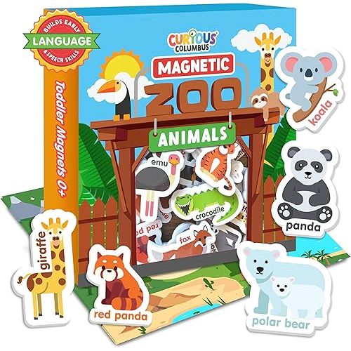 Curious Columbus Zoo Animals Fridge Toddler Magnets for 1-3 Year Olds | Large Foam Refrigerator Magnets for Kids Baby and 3-5 Years Old | Magnetic ABC Learning | Educational Toys Babies to Preschool