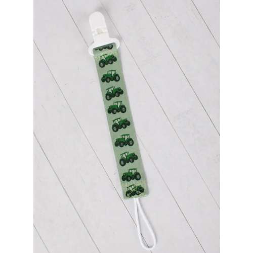 Green tractor baby pacifier clip