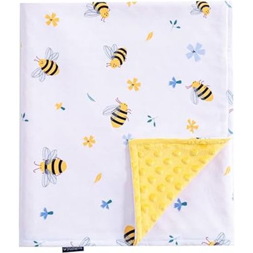 Baby Blankets for Boys Girls, Super Soft Minky Lightweight Bee Blanket with Double Layer Unisex Newborn Travel Yellow Blanket for Toddler Nursery Crib Stroller, 30X40 Inches