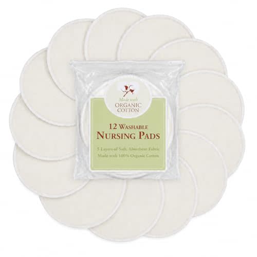 TL Care Nursing Pads Made with Organic Cotton - Soft, Breathable, Absorbent & Washable, Natural Color, 12 Count | Soft, Breathable & Washable Breast Pads – Super Absorbent, Stay Dry Breastfeeding Essential for Moms