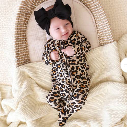 Ruffled Zippered One Piece | Lana Leopard Tan | Baby Girl Sleeper