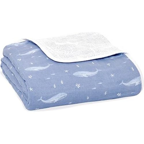 aden + anais Dream Blanket, 100% Organic Cotton Muslin Blankets for Girls & Boys, Ideal Lightweight Newborn Nursery & Crib Blanket, Oceanic