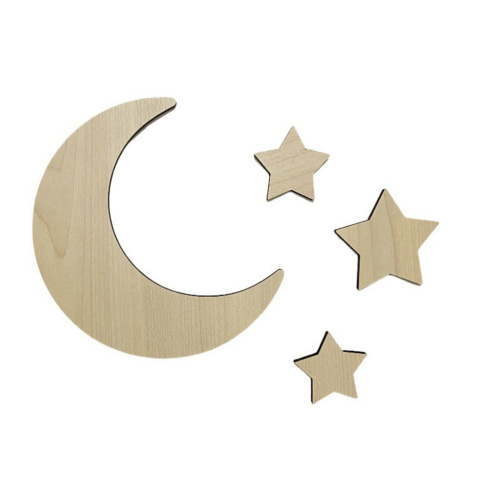 Wooden Moon and Stars Wall Decor Set, Bohemian Nursery Room Hanging Art, Kids Bedroom Celestial Themed Rattan Rainbow Decor,A