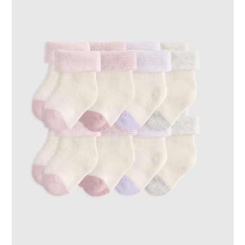 Organic Cotton Fold Over Socks 8-Pack - Pink/Blue Multi