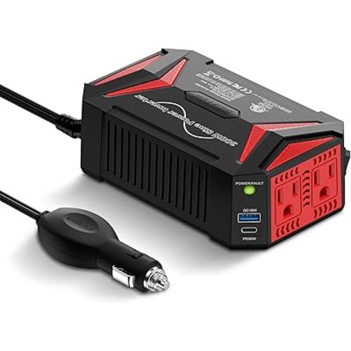 300W Pure Sine Wave Power Inverter - DC 12V to 110V AC Car Converter Plug Adapter Outlet with PD30W USB-C Fast Charger, Vehicle Cigarette Lighter Adapter for Laptop