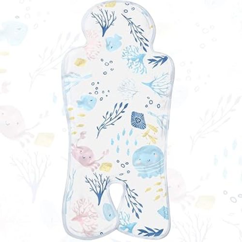 Pinkunn Gel Car Seat Baby Cooling Pad for Summer Breathable Stroller Cooler Pad Multifunctional Carseat Cooling Mat for Baby Child Dining Chair Safety Seat Stroller(Blue, White,Sea)