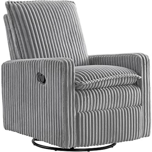 Oxford Baby Uptown Upholstered Swivel Glider and Recliner Nursery Chair - Corduroy, Ash Gray