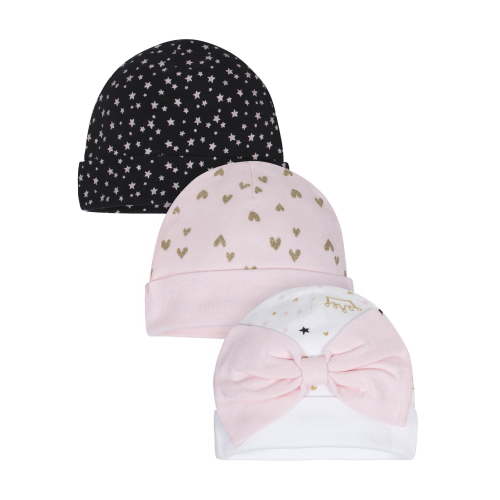 Gerber Organic Cotton Ribbed Caps, 3Pk (Baby Girl)