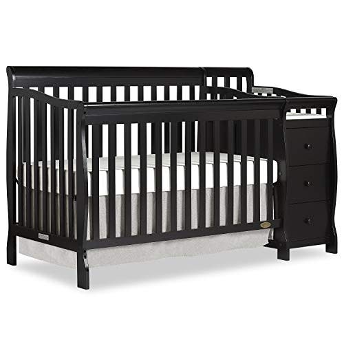 Dream On Me Brody 5-in-1 Convertible Full-Size Baby Crib & 3-Drawer Changer in Black, Pinewood, GreenGuard Gold & JPMA, 1” Changer Pad, 3 Mattress Heights, Converts to Toddler & Full Size Bed