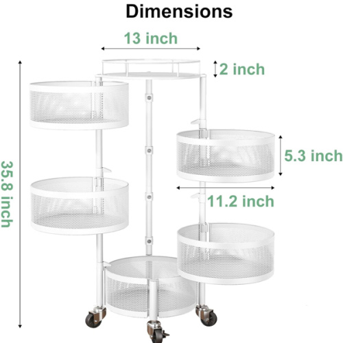 SNTD 5-Tier Fruit and Vegetable Basket Bowls for Kitchen, Rotating, White | Metal Top Lid, Rolling Storage Rack Cart for Potato, Onion &Fruit, Large Wire Basket Organizer for Kitchen Counter, Pantry