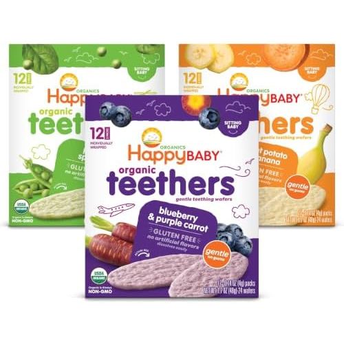 HAPPY BABY Gentle Teething Wafers, 3 Flavor Variety Pack, 12 ct (3 Pack)