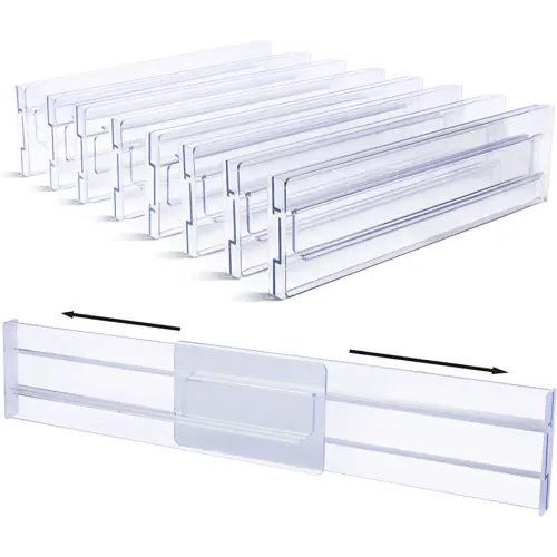 Vtopmart Drawer Dividers Organizers 8 Pack, Adjustable 3.2" High Expandable from 12.2-21.4" Kitchen Drawer Organizer, Clear Plastic Drawers Separators for Clothing, Installed by Double-sided Tape