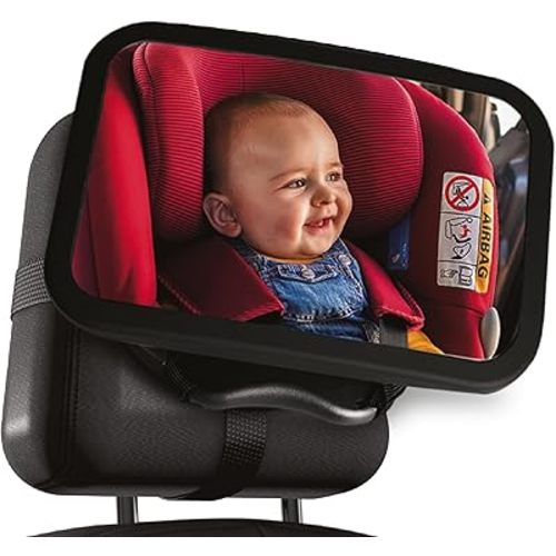 Baby Car Mirror with 360° Rotation - 9.8" Convex Shatterproof Mirror for Baby Safety with Extra Wide & Clear View - Car Seat Rear Facing with Adjustable Straps