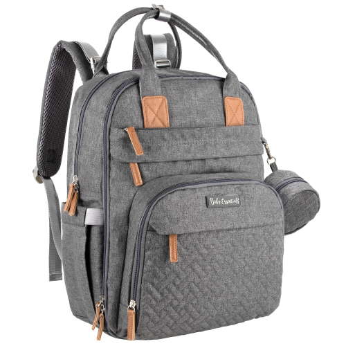 Baby Essentials Quilted 17 Pocket Diaper Bag Backpack Tote, Heather Grey, 0-36 Months - Walmart.ca