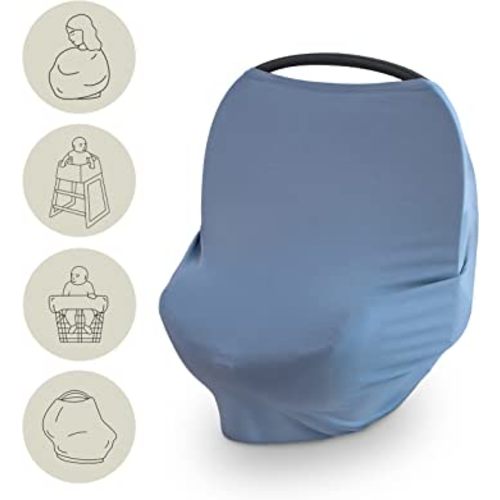 mushie Baby Car Seat Canopy Cover | Breathable & Stretchy Multi Use Cover for Breastfeeding, Nursing, High Chair, Shopping Cart, Strollers (Tradewinds)
