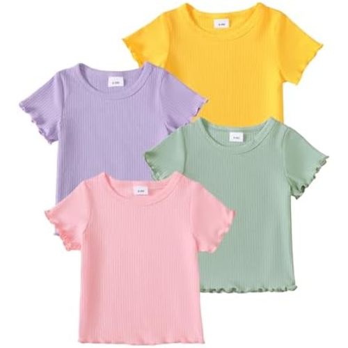 4-Pack Toddler Baby Girl Shirts Multi-Color Crewneck Basic Tees