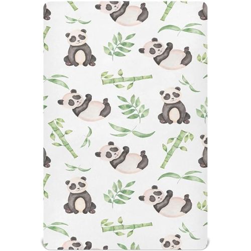 Fitted Crib Sheets Panda Stretchy Portable Playard Sheets for Baby Toddler, Breathable Soft Mini Crib Mattress 39 x 27 in for Boys and Girls