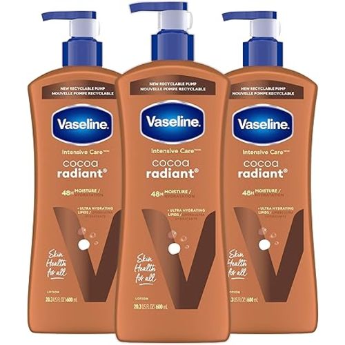 Vaseline Intensive Care Body Lotion Cocoa Radiant 3 count for Dry Skin Lotion Made with Ultra-Hydrating Lipids and Pure Cocoa Butter for a Long-Lasting, Radiant Glow 20.3 Oz