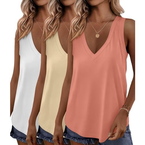 KKJ 3 Pack Womens Tank Tops 2026 Spring Summer Vacation Outfits V Neck Loose Sleeveless Blouse Casual Shirts Fashion Clothes