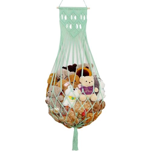 Stuffed Animal Hammock Wall Hanging Net for Stuffed Animal Net Stuffed Animal Storage Plush Toy Holder Toy Organizer for Boho Kidroom Nursery (Green)