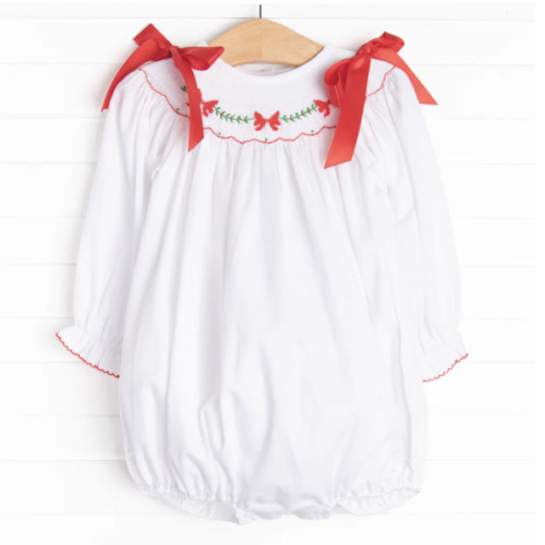 Let's Be Jolly Smocked Bubble, White – Stitchy Fish