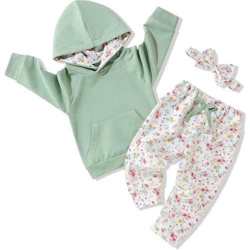 oklady Baby Girl Clothes,Hoodie Tops Floral Pant with Cute Headband Baby Girl Fall Outfits