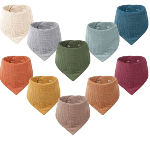Konssy Muslin Baby Bibs 10 Pack Baby Bandana Drool Bibs 100% Cotton for Unisex Boys and Girls, Soft Absorbent Set for Teething and Drooling