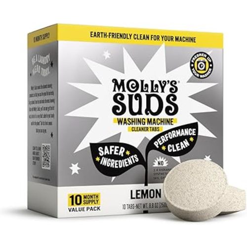 Molly's Suds Washing Machine Cleaner | Removes Odors & Grime from Front & Top Loader Machines, Including HE (Citrus - 10 Tablets)