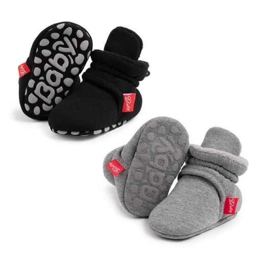 Babelvit Newborn Baby Boy Girl Soft Fleece Booties Stay On Infant Slippers Socks Shoe Non Skid Gripper Toddler First Walkers Winter Ankle Crib Shoes