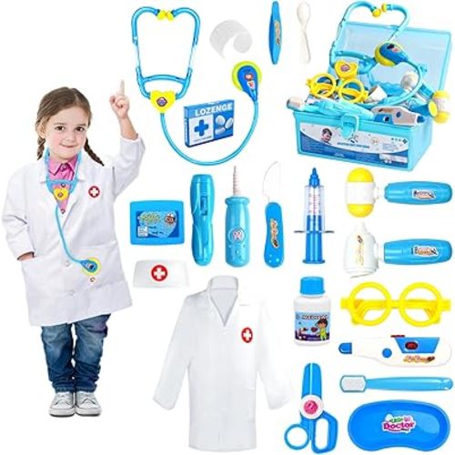 Doctor Kit for Toddlers 3-5 Dress Up Toys for 2 3 4 Year Old Girls Pretend Kids Doctor Play Set with Doctor Costume Toy Stethoscope for 2 3 4 5 6 Year Old Girls Boys Christmas Birthday Gifts
