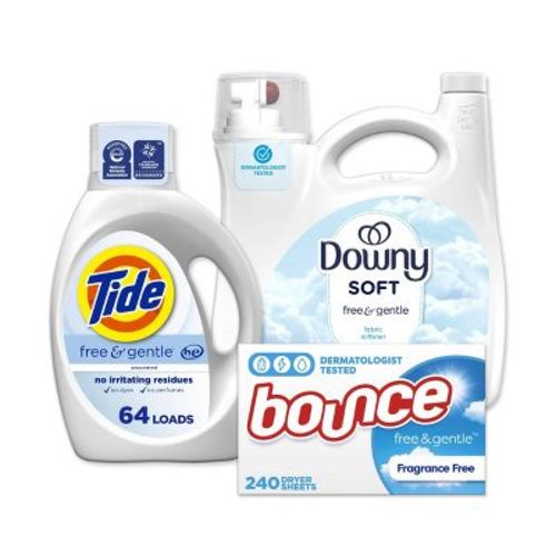 Tide 84 fl oz Laundry Detergent + Downy 140 fl oz Fabric Softener + Bounce 240 Count Dryer Sheets